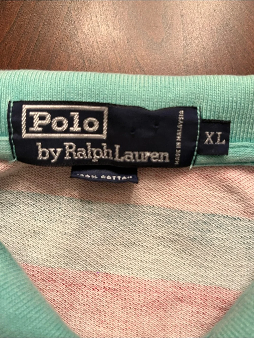 Vintage Ralph Lauren Striped Polo in Mint Green & Coral Pink